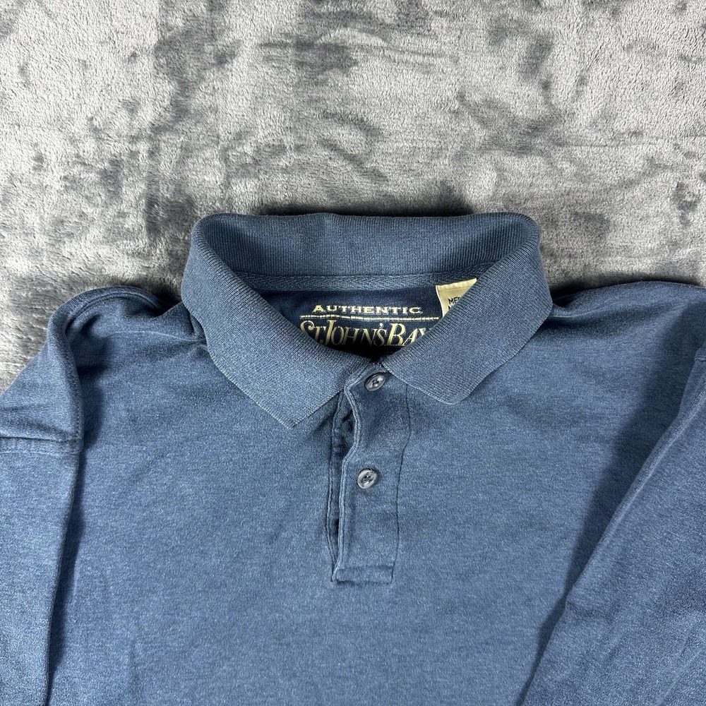 St John's Bay Sueded Polo Shirt Men's Medium Blue Long Sleeve Casual Soft Suede - Picture 3 of 15